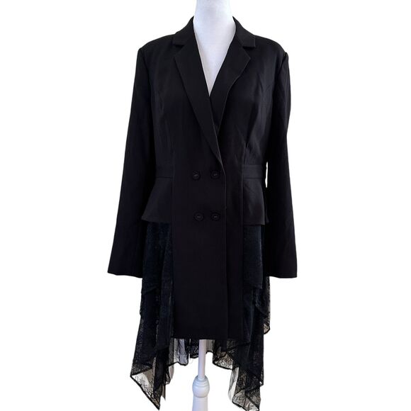 BCBGMAXAZRIA Women’s Lace Hem Double Breasted Blazer Black Size M NWT MSRP - Picture 6 of 9